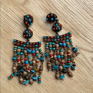 Gorgeous, BIG intricately-beaded earrings turquoise